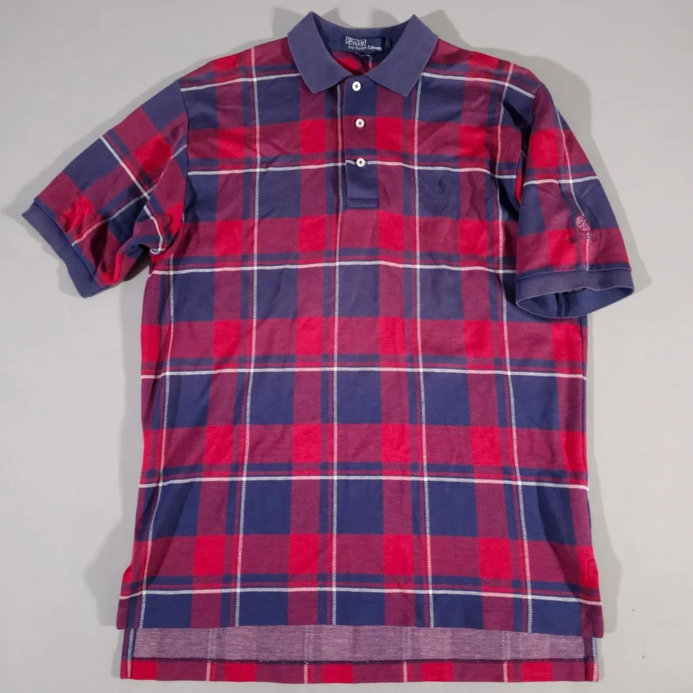 Polo Ralph Lauren Shirt Mens Large Red Blue Plaid Ojai Valley Inn USA Made
